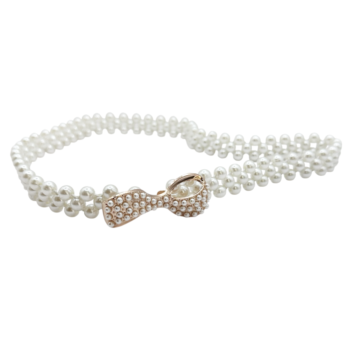 Curea cu perlute albe si catarama strasuri EVELYNE - accesoriu elegant  [2]