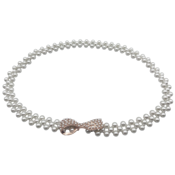 Curea cu perlute albe si catarama strasuri EVELYNE - accesoriu elegant  [3]