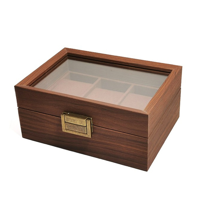 Cutie din Lemn pentru 3 Ceasuri LUXURY, Maro, Cu Capac Transparent [2]