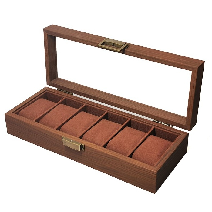 Cutie din Lemn pentru 6 Ceasuri LUXURY, Maro, Cu Capac Transparent [1]