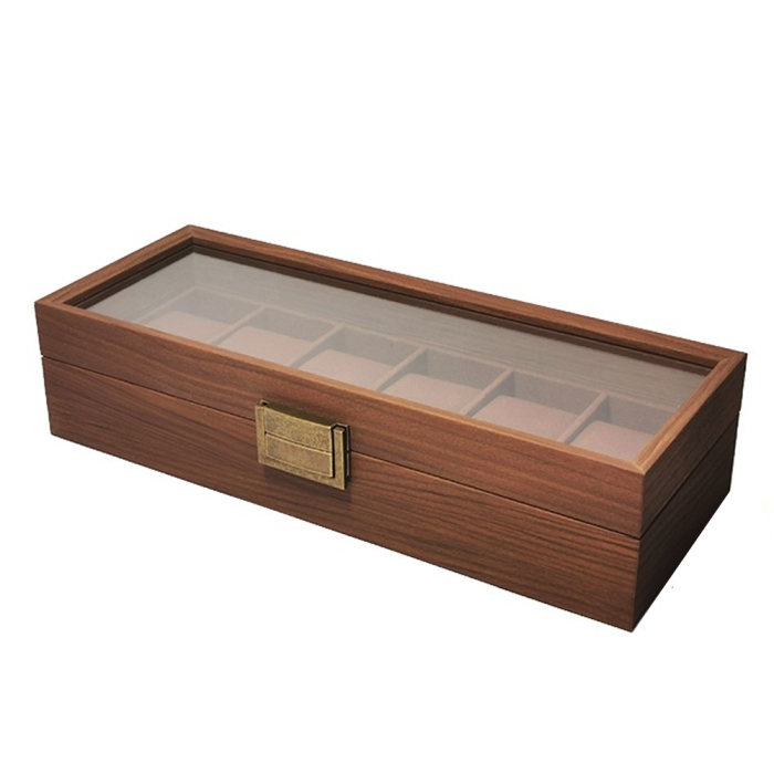 Cutie din Lemn pentru 6 Ceasuri LUXURY, Maro, Cu Capac Transparent [2]