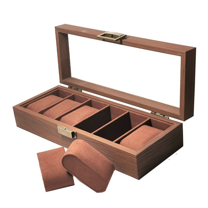 Cutie din Lemn pentru 6 Ceasuri LUXURY, Maro, Cu Capac Transparent [3]