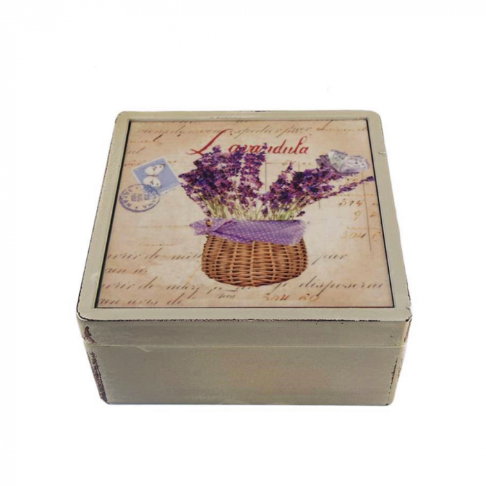 Cutie bijuterii Lavender 16x16x7cm, Lemn, Vntage [1]