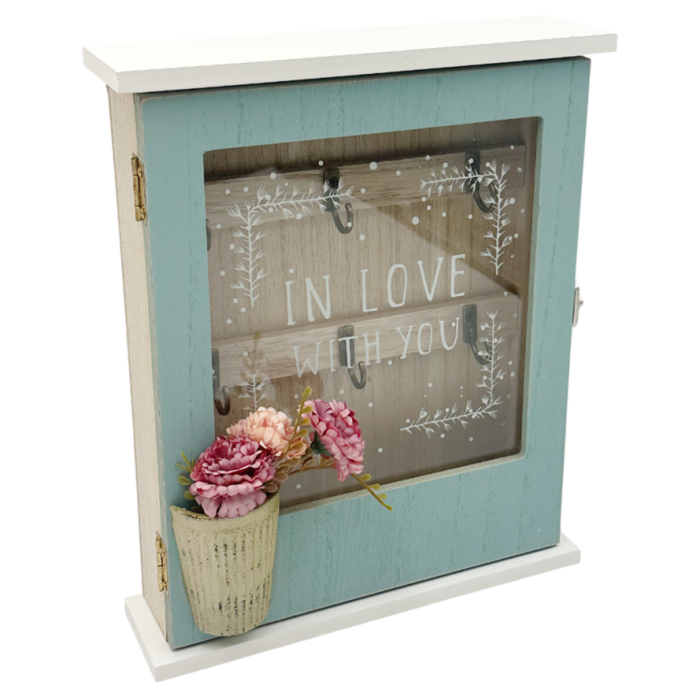 Cutie pentru Chei ROMANCE din Lemn - Decor Floral, 21x25.5 cm [1]
