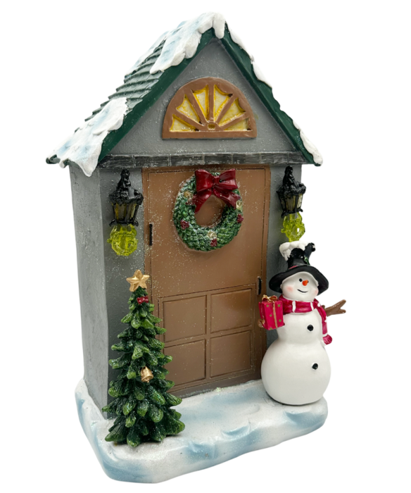 Decor Crăciun - Casuta cu Om de Zapada si Bradut, Muzica și LED, 31cm [2]