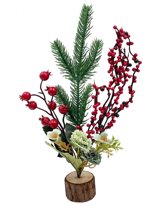 Decor Craciun cu brad si bobite BERRY, 24cm [1]