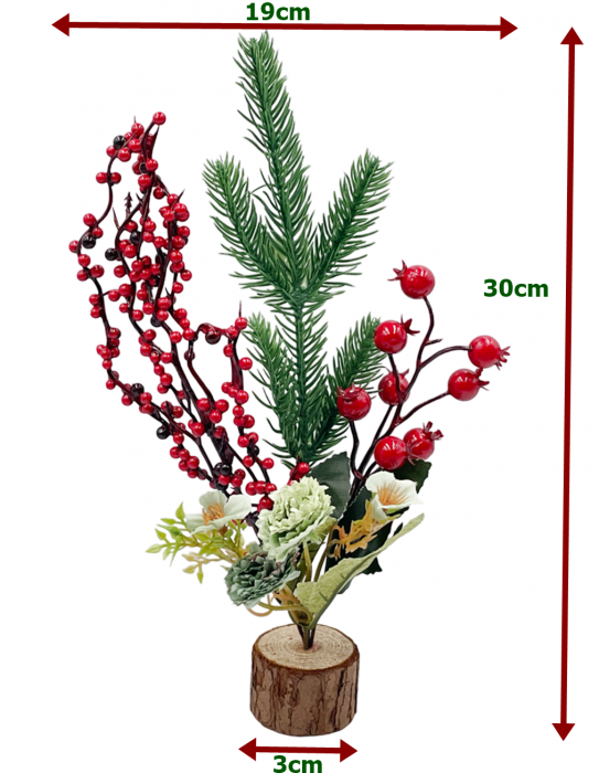 Decor Craciun cu brad si bobite BERRY, 24cm [2]