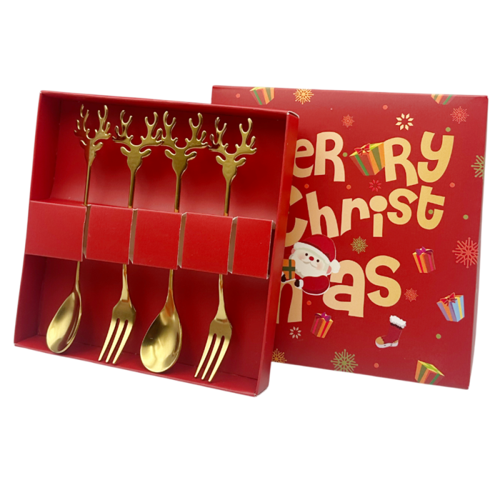 Set Tacâmuri Crăciun Auriu – Model Ren, 4 Piese, în Cutie Cadou [1]
