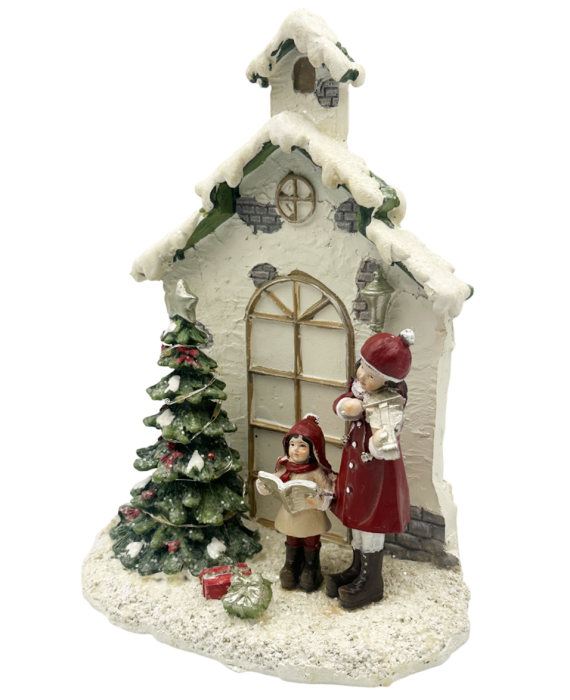 Decor Crăciun cu LED – Căsuță cu brad și colindători în haine rosii JOY [2]