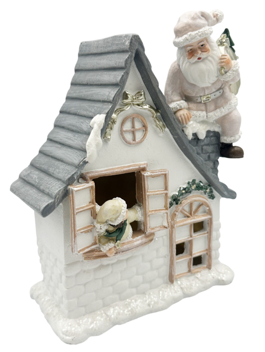 Decor Crăciun cu LED – Căsuță Albă cu Moș Crăciun și Fetiță la Fereastră JOY [2]