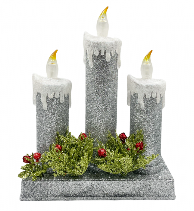 Decor Lumanari Craciun cu lumina LED BRIGHT, Argintiu, 24cm [1]