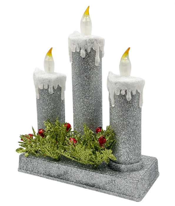 Decor Lumanari Craciun cu lumina LED BRIGHT, Argintiu, 24cm [2]