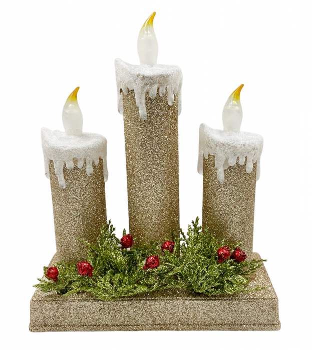 Decor Craciun cu lumanari LED Bright 19x24cm, Auriu [1]