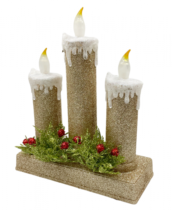 Decor Craciun cu lumanari LED Bright 19x24cm, Auriu [2]
