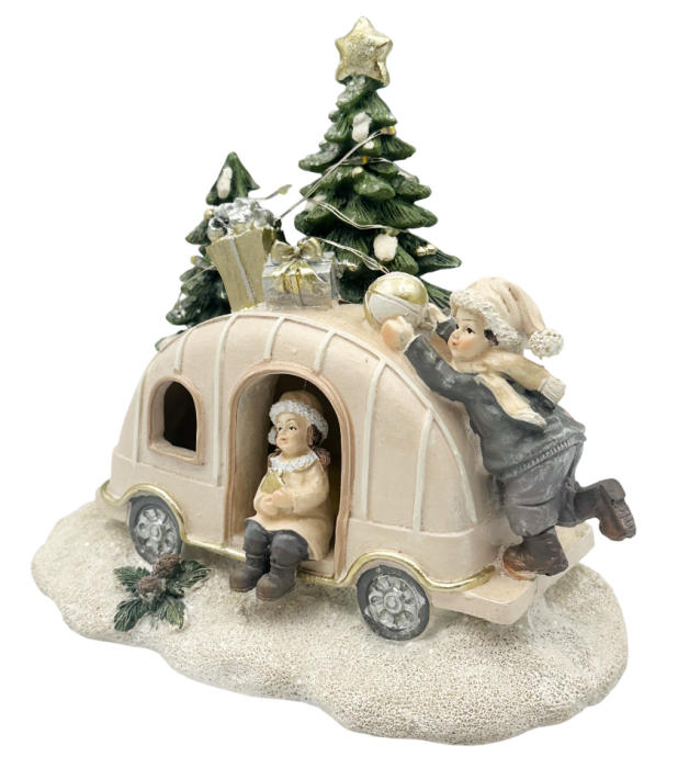 Rulotă de Crăciun cu brăduți și copii – Decor cu LED MAGIC [2]