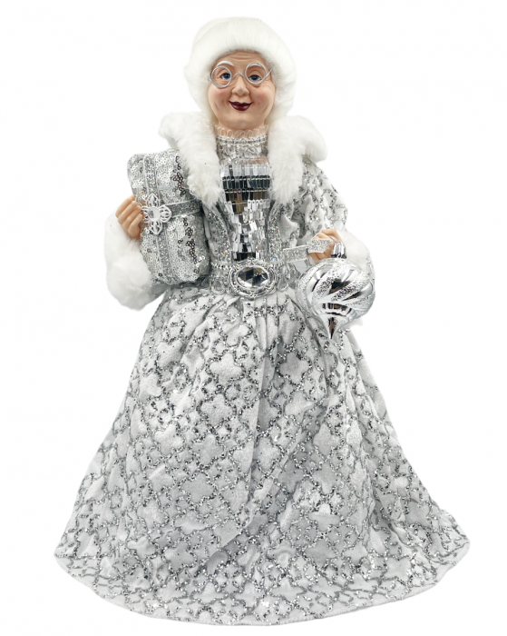 Decor Craciun - Varf de brad MRS CLAUS, Alb/ Argintiu, 45cm [1]