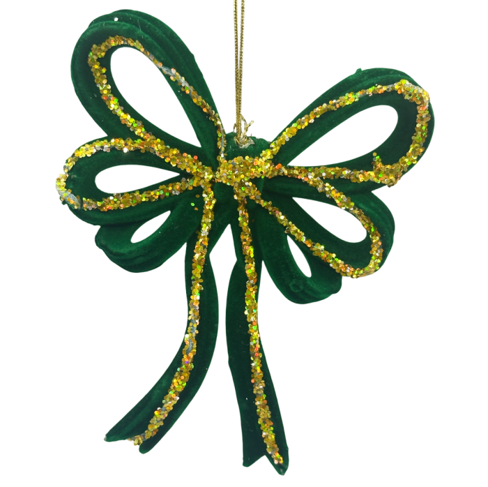 Decorațiune Crăciun Fundă catifea verde cu sclipici auriu [1]