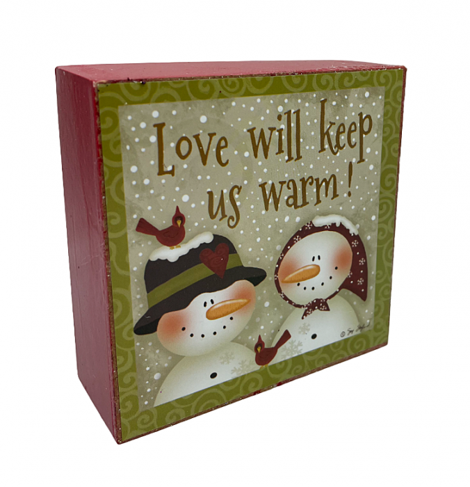 Decor Craciun cu text WARM LOVE, 10x10cm [2]