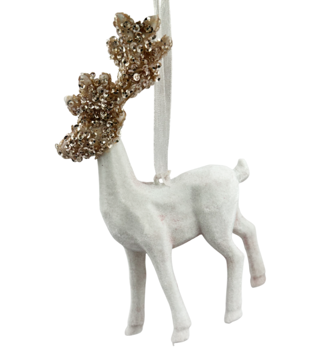 Ren decorativ din catifea alba cu coarne stralucitoare [1]