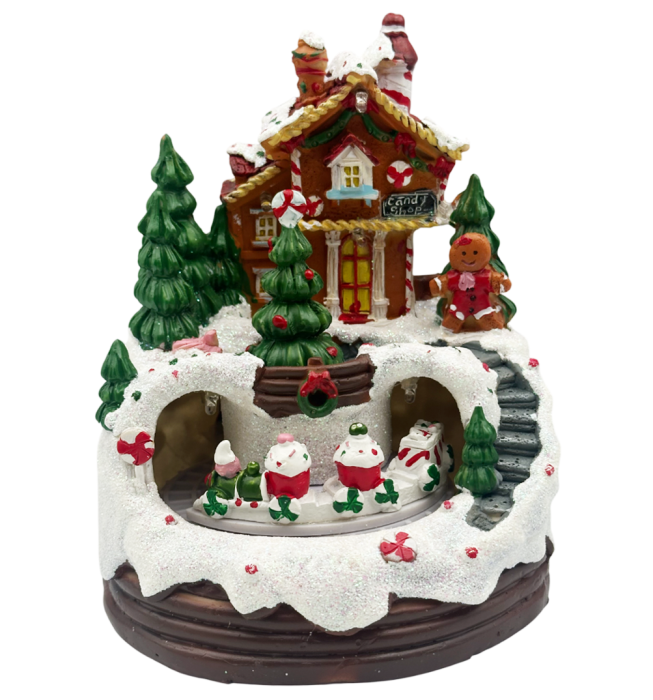 Decorațiune sat de iarnă cu trenuleț cu dulciuri, LED și muzică CANDY SHOP [1]