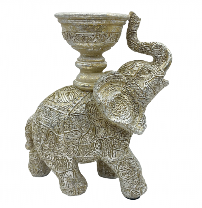 Elefant cu suport lumanare ASTER, Argintiu, 15cm [3]