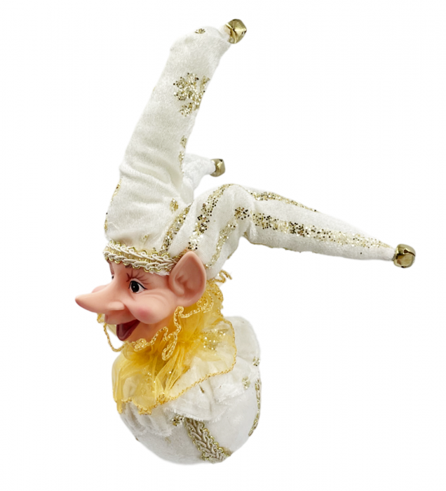 Elf decor brad Craciun PEPPER, Alb/ Auriu, 28cm [2]