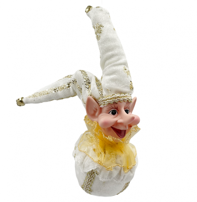 Elf decor brad Craciun PEPPER, Alb/ Auriu, 28cm [1]