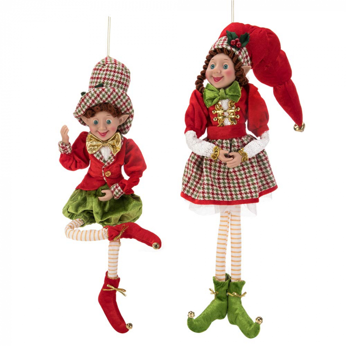 Set 2 Elfi decor Craciun JOY, Verde/ Rosu , 50cm [4]