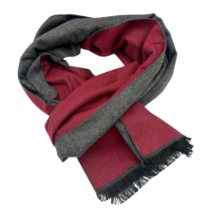 Esarfa barbati Cashmere DOUGLAS, Cu 2 fete, Rosu bordeaux/ Gri [3]
