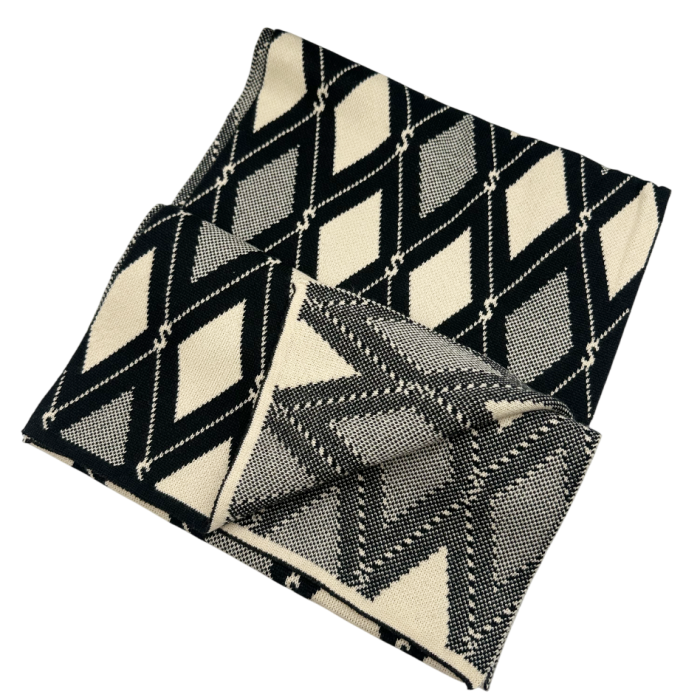 Esarfa barbati Cashmere ENZO, Negru/ Crem, 30x190cm [3]