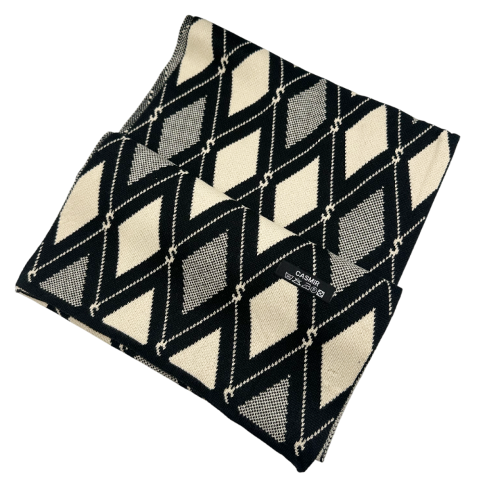 Esarfa barbati Cashmere ENZO, Negru/ Crem, 30x190cm [2]