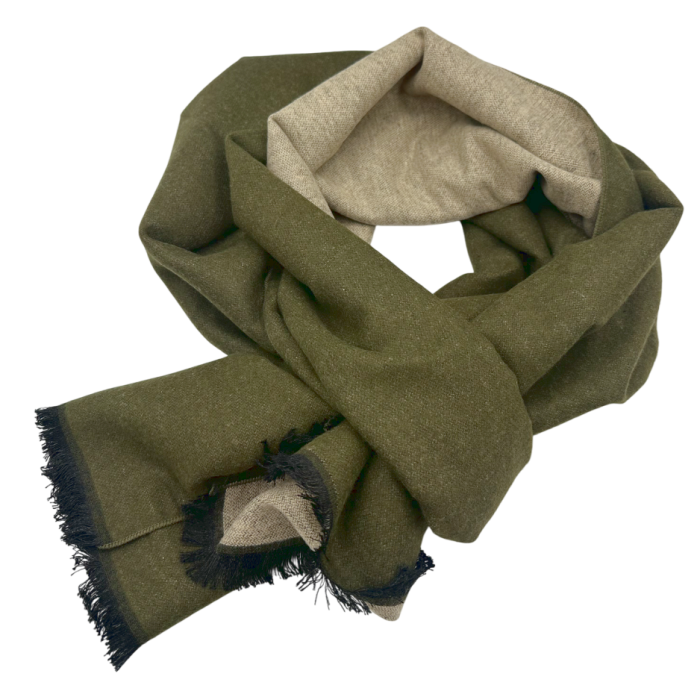 Esarfa barbati Cashmere NATHAN, Cu 2 fete, Kaki/ Bej, 30x180cm [3]