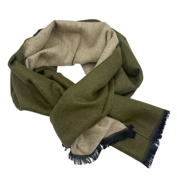 Esarfa barbati Cashmere NATHAN, Cu 2 fete, Kaki/ Bej, 30x180cm [1]