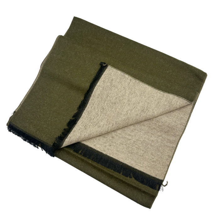 Esarfa barbati Cashmere NATHAN, Cu 2 fete, Kaki/ Bej, 30x180cm [2]