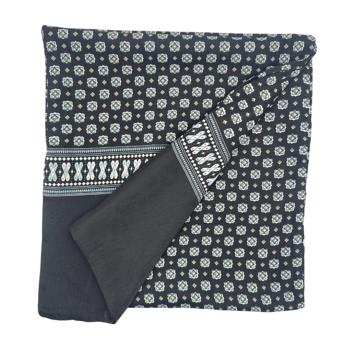Esarfa barbati MILANO 28x130 cm - Neagra cu model ornamental alb [2]
