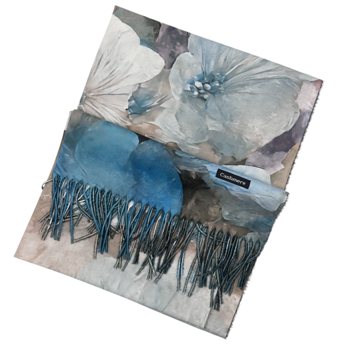 Esarfa Dama 70x180 cm cu Imprimeu Artistic Flori albastre [6]