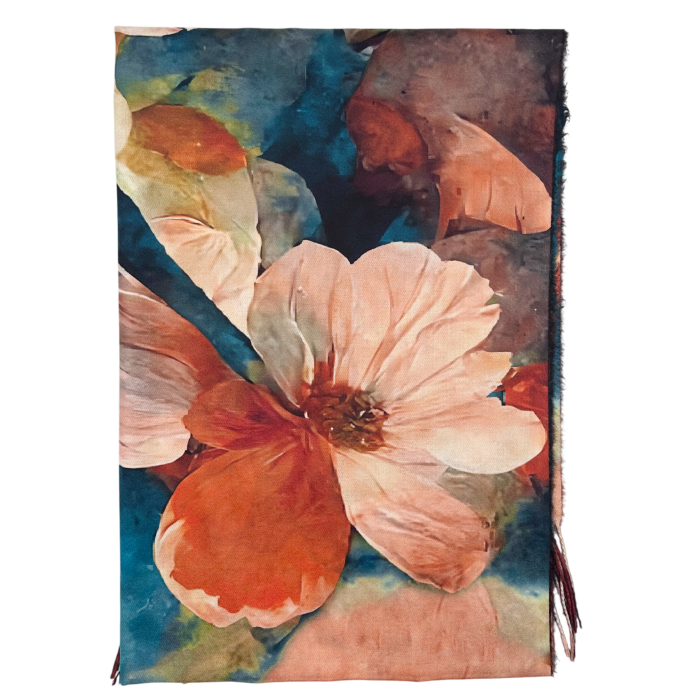 Esarfa Dama 70x180 cm cu Imprimeu Artistic Flori Turcoaz [2]
