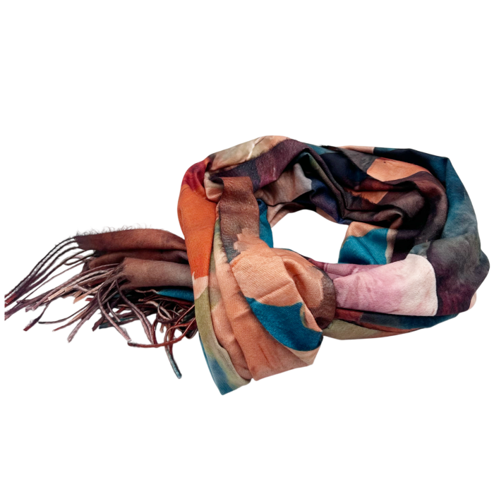 Esarfa Dama 70x180 cm cu Imprimeu Artistic Flori Turcoaz [3]
