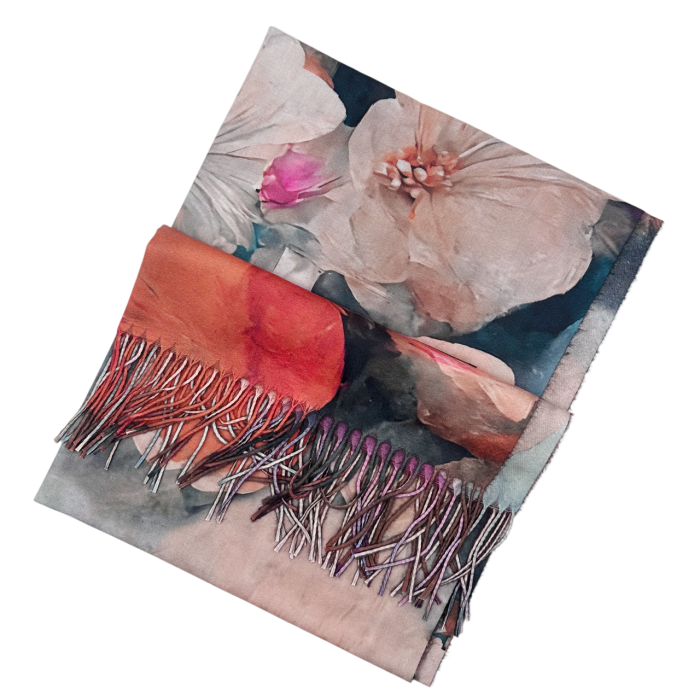 Esarfa Dama 70x180 cm cu Imprimeu Artistic Flori Coral Roz [1]