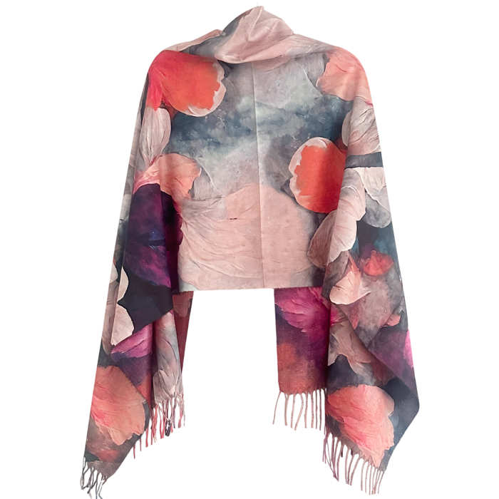 Esarfa Dama 70x180 - Sal cu Imprimeu Flori Coral Roz [2]
