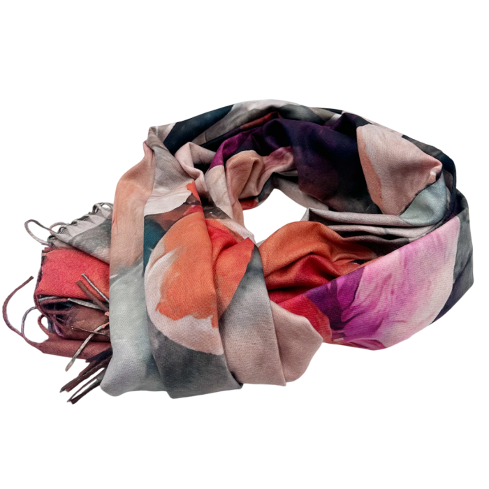 Esarfa Dama 70x180 cm cu Imprimeu Artistic Flori Coral Roz [2]