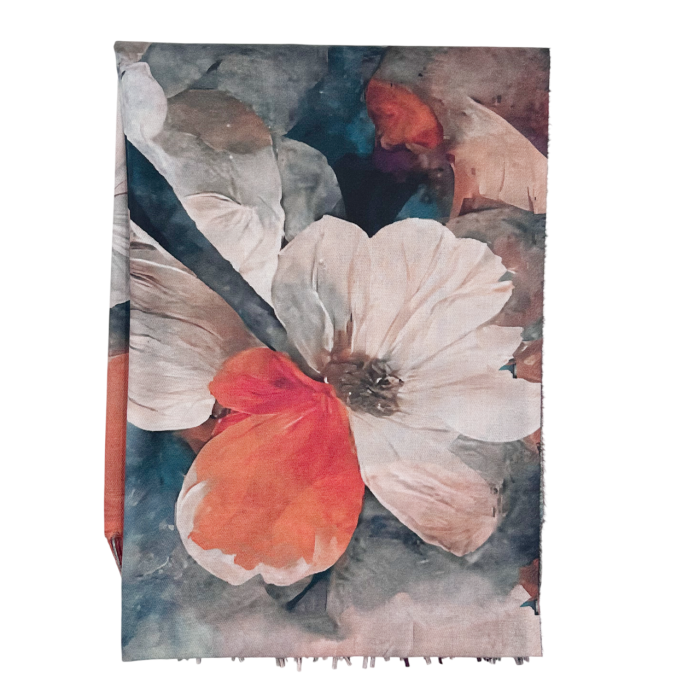Esarfa Dama 70x180 cm cu Imprimeu Artistic Flori Coral Roz [4]