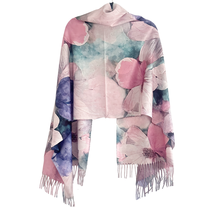 Esarfa Dama 70x180 - Sal roz cu Flori pastelate [2]