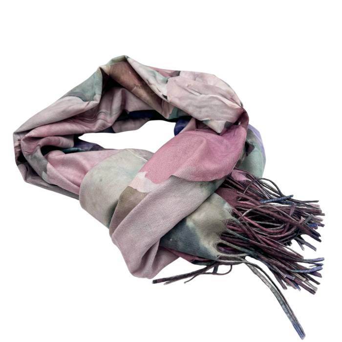 Esarfa Dama 70x180 cm cu Imprimeu Artistic Flori Roz Pastel [4]