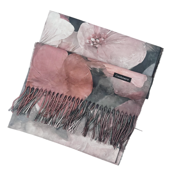 Esarfa Dama 70x180 cm cu Imprimeu Artistic Flori Roz [3]