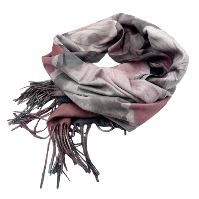 Esarfa Dama 70x180 cm cu Imprimeu Artistic Flori Roz [4]