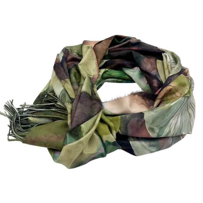 Esarfa Dama 70x180 cm cu Imprimeu Artistic Flori Verde [3]