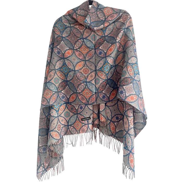 Esarfa Cashmere MOSAIC - cu fir stralucitor - Albastra [2]