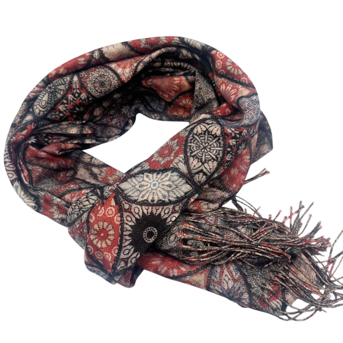 Esarfa Cashmere MOSAIC - cu fir stralucitor - Caramiziu antracit [2]