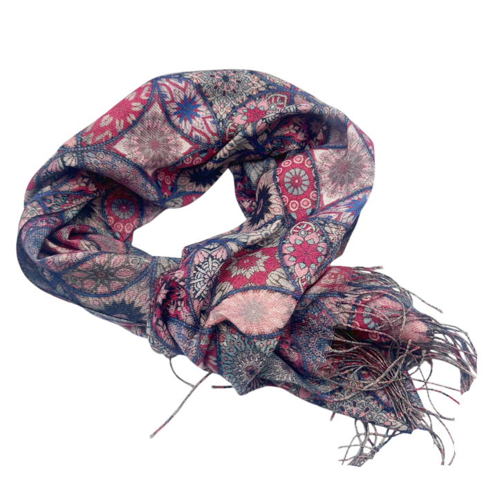 Esarfa Cashmere MOSAIC - cu fir stralucitor - Fucsia Multicolor [2]